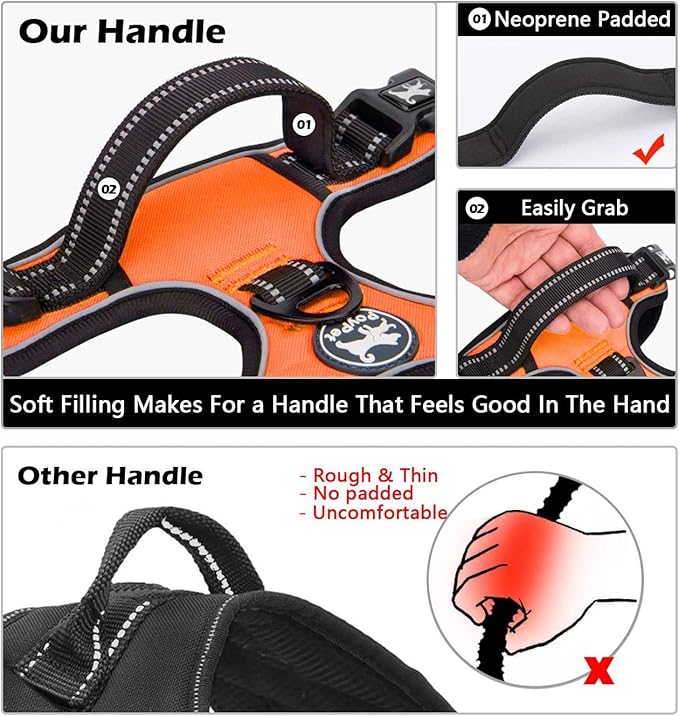 PoyPet No Pull Dog Harness, No Choke Front Lead Dog Reflective Harness, Adjustable Soft Padded Pet Vest with Easy Control Handle for Small to Large Dogs(Orange,M)