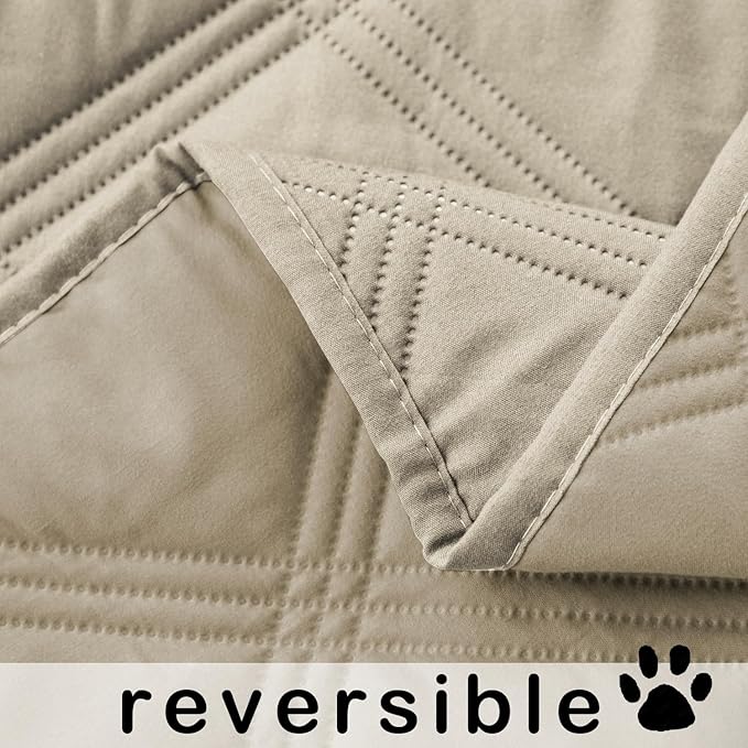 fuguitex Waterproof Dog Blanket Reversible for Small Dogs Resistant Leakproof Washable Couch Cushion Bed Protector Cover for Indoor Furniture Pet Friendly（82"*82",Brown+Khaki+Khaki