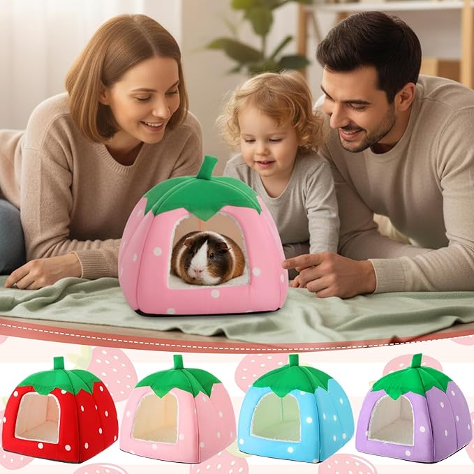 Novabright 4 Pack Guinea Pig Hideout Bed Dwarf Rabbit Bed Sleeping Fleece House Washable Cave Cage Accessories for Little Bunny Ferret Chinchilla Hedgehog (10.2x10.2x9.5 Inches,Fruit Style)