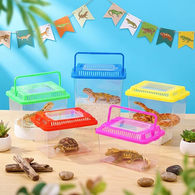 LemonRoad 25 Pcs Plastic Reptile Terrariums Carrier Cage Enclosure Snake Breeding Box Hatching Container Fish Tank with Ventilated Lid for Tarantula Spider Turtle Hermit Crab Lizard (5.1x3.5x3.5 Inch)