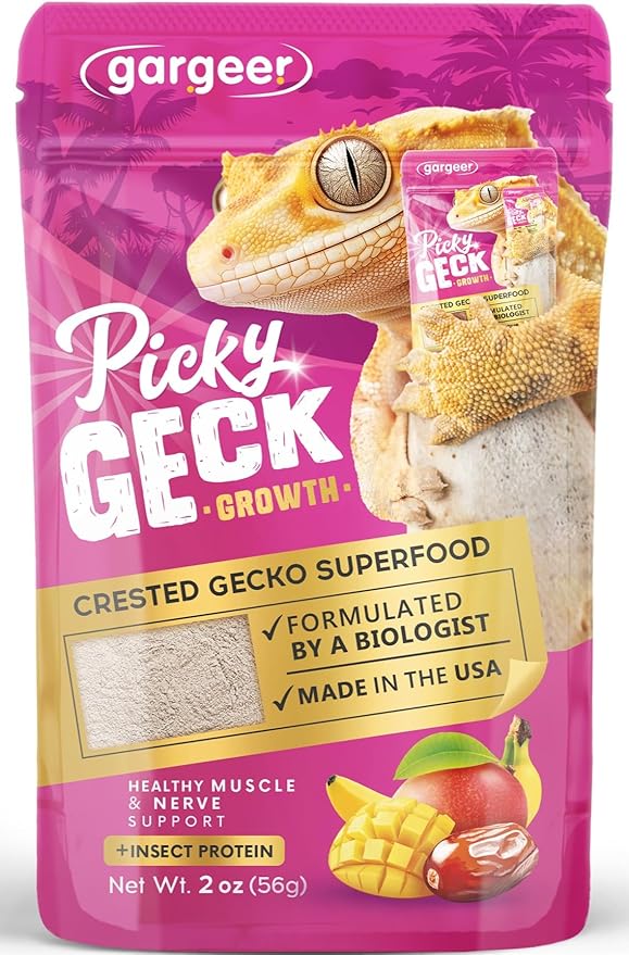 Gargeer 'Picky Geck' Growth - Premium Crested Gecko Food | High-Protein Fruit Formula for Bone & Muscle Support | No Fillers - Only Premium Ingredients | 2oz | Made in USA. Enjoy !