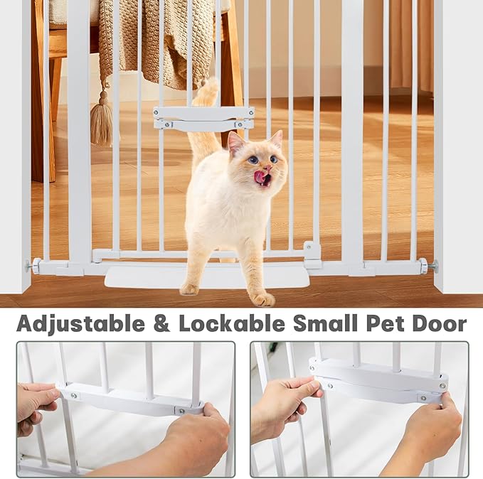SHYUJAJIE 37 Inch Tall Baby Gate with Cat Door, Adjustable 29.55" and -40.55" Wide Auto Close Dog Gate Pressure Mounted Safety Pet Gate for Stairs, Doorway, House
