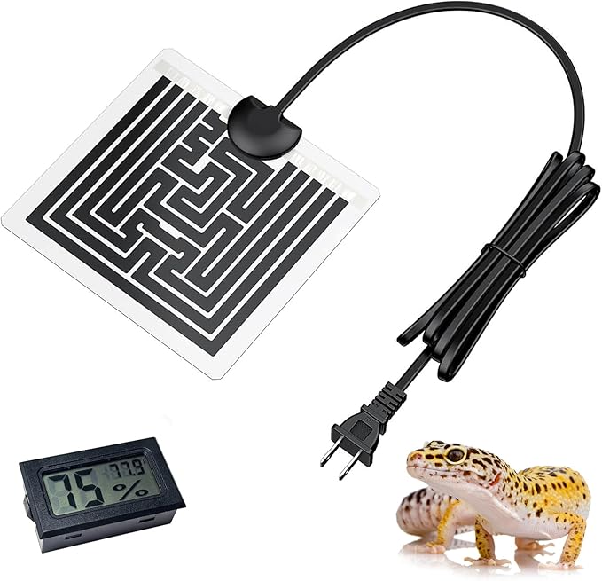 Hamiledyi Reptile Heat Pad Heating Pad Under Tank Hermit Crab Heater Hygrometer Thermometer Heat Mat for Lizard Snake Gecko Turtle Frog Spiders (5W)