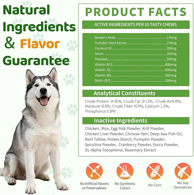 Flea and Tick Prevention for Dogs Chewables, 500 Crunchy & Savory Dog Flea and Tick Treatment with Multivitamins - Support Skin & Coat - Tasty Treats for All Breeds & Ages - Chicken and Krill Flavor