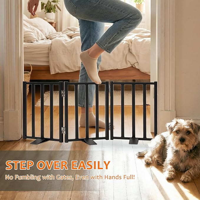 Snagle Paw Short Dog Gate,16.5" Tall Freestanding Metal Dog Gate Only for Small Dogs with Support Feet Easily Step Over,Up to 36" Wide Puppy Gate Indoor for Stairs,Doorways(Black,3 Panel)