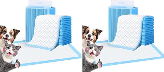 Super Absorbent Waterproof Dog and Puppy Pet Training Pad, Housebreaking Pet Pad, 100-Count Extra Small-Size, 17’’X23.6’’, Blue (Pack of 2)