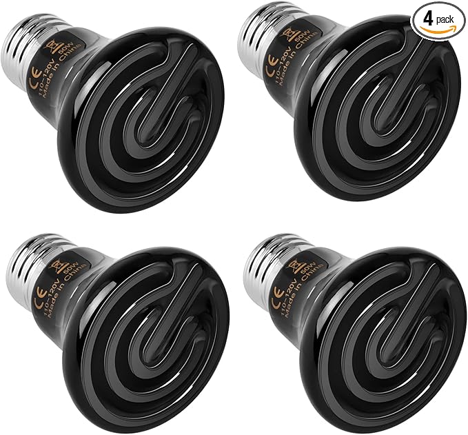 Simple Deluxe 50W 4-Pack Mini Ceramic Heat Emitter Reptile Heat Lamp Bulb No Light Emitting Brooder Coop Heater for Amphibian Pet & Incubating Chicken, Black