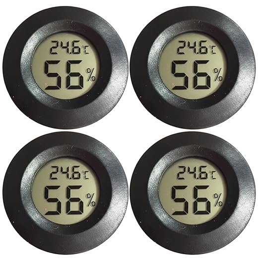 Reptile Tank Thermometer 4-Pack Reptile Thermometer and Humidity Gauge, Round LCD Digital Digital for Tank, Terrarium, Greenhouse