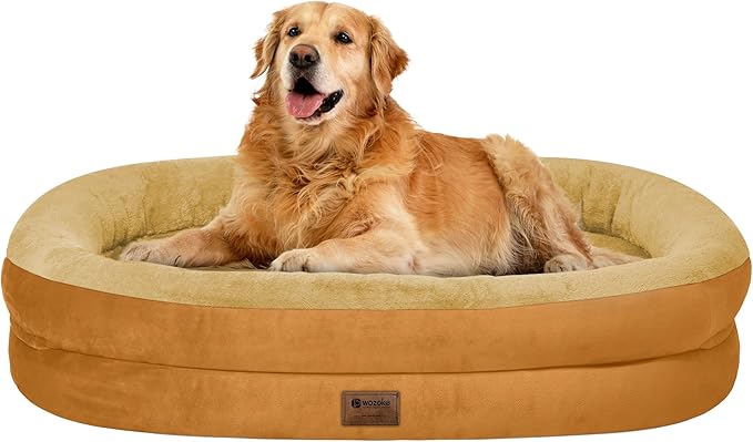 Orthopedic Dog Bed for Large Dogs, Waterproof Dog Bed for Large Size Dogs with Bolsters, Egg Crate Foam Sofa Bed with Washable Removable Cover & Non-Slip Bottom, Orange