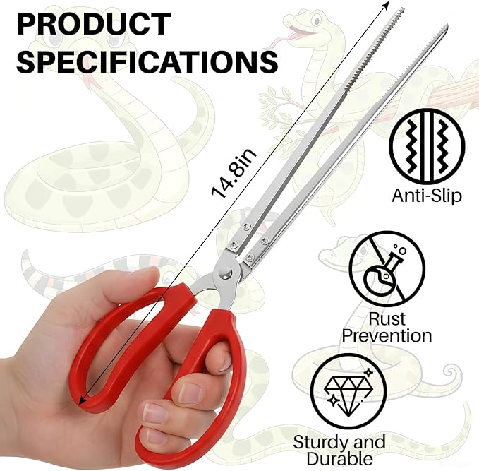 Snake Feeding Tongs, 15 Inch Extra Long Stainless Steel Reptile Feeding Tongs & Tweezers for Corn Ball Python,Bearded Dragon Tank Accessories,Pet Terrarium Supplies for Lizard, Leopard Crested Gecko