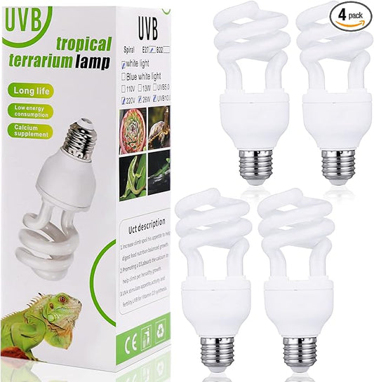 Reginary 4 Pcs Uvb Reptile Light 10.0 13 W, Reptile Uvb Bulb for Desert Tropical Sub Tropical Fluorescent Simulation Color Light for Turtle, Bearded Dragon, Lizard, Gecko