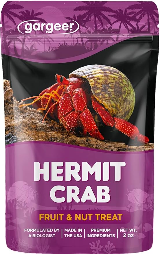 Gargeer Hermit Crab Fruit and Nuts Treat. Non-GMO Yummy Premium Ingredients, to Meet All Nutritional Needs. 2oz Granular Textured ‘Surprise Your Crab’ Meal. Enjoy!