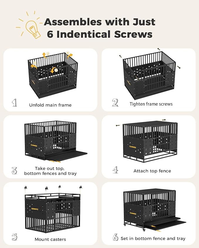 Cammoo 48'' Heavy Duty Dog Crate for Large Dogs, – Upgraded Chew-Proof Panels, Comfort-Widened Floor Panel, Dog Kennel Indoor, Adjustable Internal Height, Easy-Access Wide Door, 4 Lockable Wheels