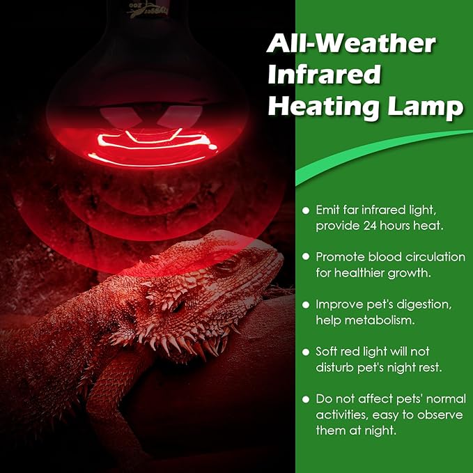 Reptile Heat Lamp Red Light Bulbs for Reptiles, 2PCS 75W Day and Night Infrared Heating Lamp Emitter UVA Daylight Basking Light Bulb for Bearded Dragon Lizard Turtle Gecko Snake Chicken