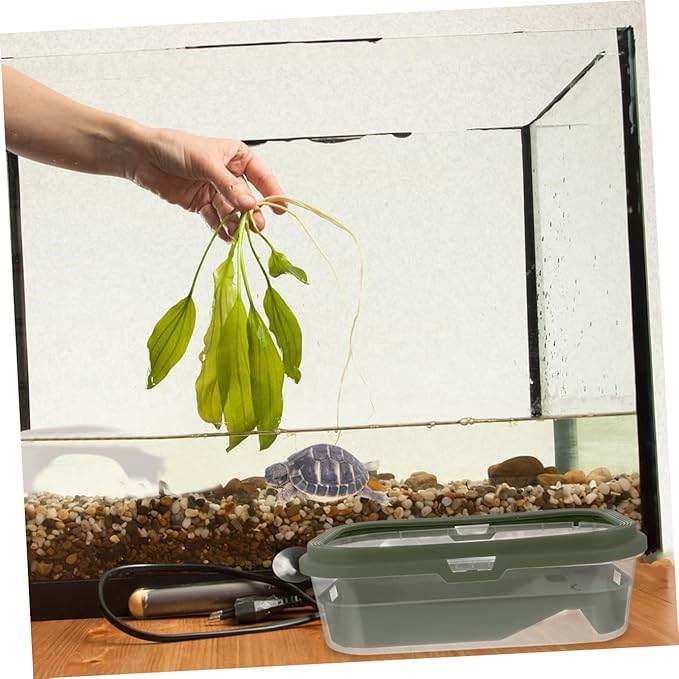 POPETPOP Small Turtle Tank with Basking Platform : Plastic Turtle Habitat Reptile Tank Aquarium Cage Breeding Box Tortoise, 46x27x14cm