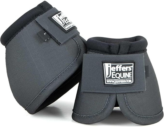 Jeffers Equine No Turn Bell Boots for Horses - Grey, Medium | Shock Absorbing Hoof Protection | Secure Double Hook & Loop Closure, Perfect for Travel, Turnout, Training, & Riding - 1 Pair