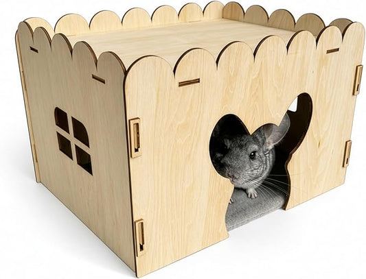OtterPets Chinchilla House, Fleece Mat Included, Made from Safe and Natural Materials, Chinchilla Cage Accessories, Chinchilla Hideout