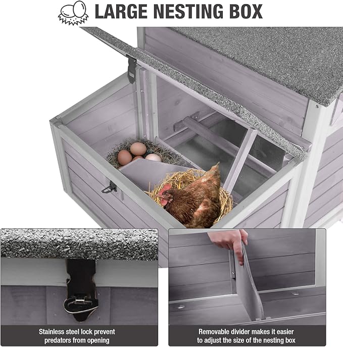 Outdoor Chicken Coop with Nesting Box, Upgrade Durable Chicken House with Leakproof Pull-on Tray and Weatherproof Roof