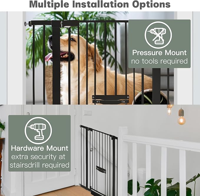 SHYUJAJIE 37 Inch Tall Baby Gate with Small Cat Door, Adjustable 29.5" and -40.55",Auto Close Dog Gate Pet Gate Easy Walk Thru Pet Door for Stairs, Doorway, House, Pressure Mounted Safety Child Gate