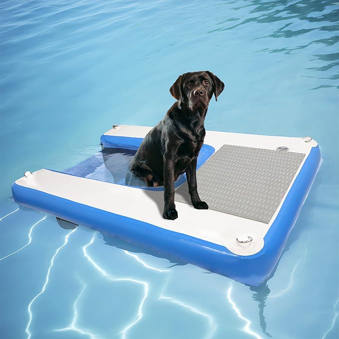 Dog Boat Ramp 48"x32", Inflatable Dog Ramp for Boat & Pool Ramp for Dogs, Non-Slip Stable Pet Ramp, Supports Up to 200 lbs for Pool, Lake & Beach