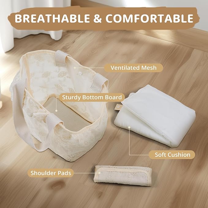 ONECUTE Dog Carrier for Small Dogs Rabbit cat with Lace Design, Cotton Bag, Dog Carrier Soft Sided, Collapsible Travel Puppy Carrier (Beige, 13" L x 6.7" W x 10.6" H)