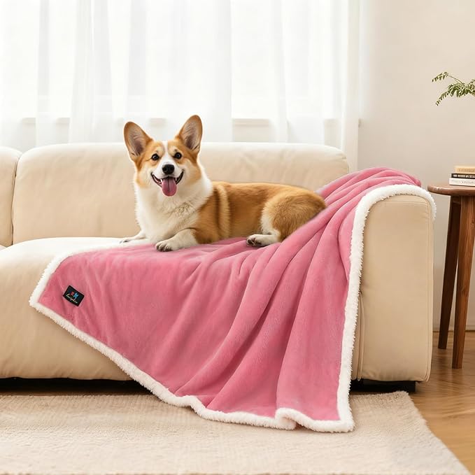 Luciphia Waterproof Bed Blanket Washable,Soft Sherpa Fleece Puppy Reversible Throw Blankets for Small Dog Cat,Furniture Cover Protector Couch Bed from Liquid Pee and Pet Fur, Pink White, 40" x 28"