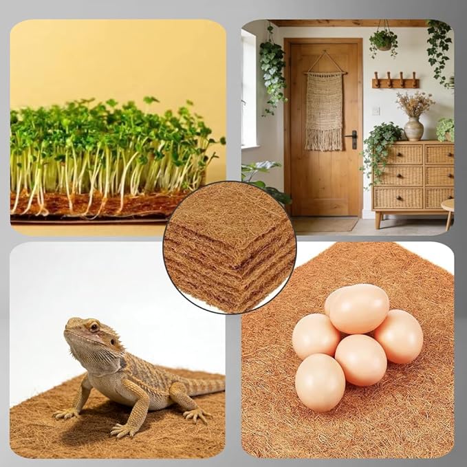 Laoha 10-Pack Reptile Carpet Liners, 12 x 12 Inch Natural Coconut Fiber Mats for Reptile Tanks, Terrariums?€? Substrate Bedding for Bearded Dragons, Tortoises, Lizards, Snakes, Turtles & Leopard Geckos