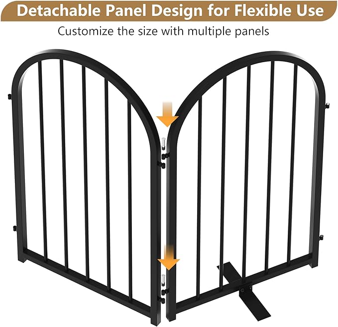 PUPETPO Full Metal Dog Gate for Indoor Outdoor, 24" Tall Free Standing Pet Dog Fence, 36" Wide Arched Pet Gates for Stairs, Hallways, Doorways, Kitchen, Decks, Yards (Black, 2 Panels)