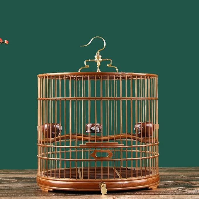 ENGENDER Bird Cage Bird Carrier Cage Embroidery Ceramic Cup with Drawer Tray Round Cage Bird Cage Cover Bird Cage Bird Travel Convenient for Bird Activities Parakeet Cage