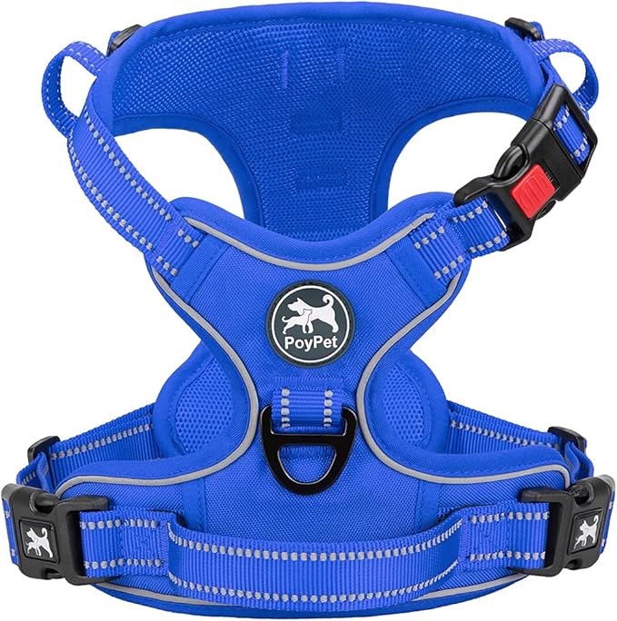 PoyPet No Pull Dog Harness, No Choke Reflective Dog Vest, Adjustable Pet Harnesses with Easy Control Padded Handle for Small Medium Large Dogs(Royal Blue,M)