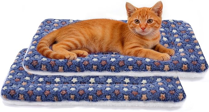 Mora Pets Cat Bed Dog Crate Pad Ultra Soft Pet Bed with Cute Star Print Washable Reversible for Small Dogs 14 x 17.5 inch 2 Pack Dark Blue