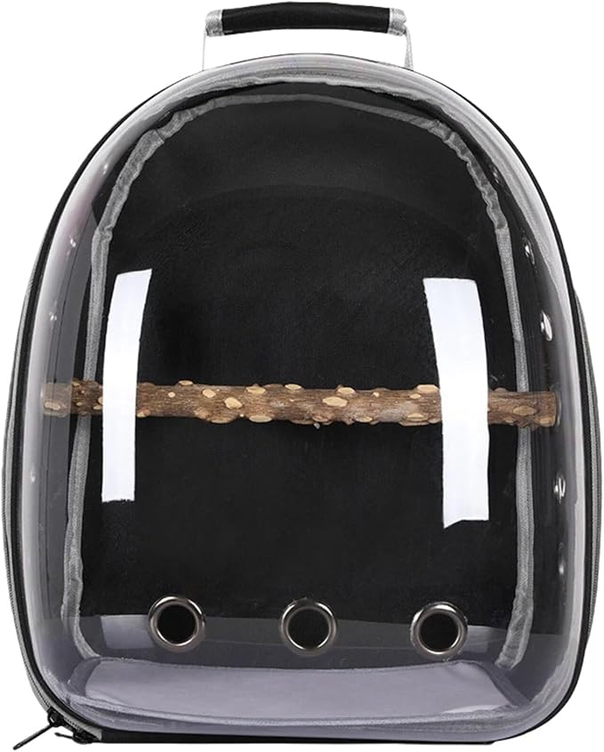 Bird Backpack, Lightweight and Breathable Outdoor Travel Backpack with 12 Breathable Holes, Wooden Pole, Adjustable Shoulder Strap for Birds and Pets (Black)