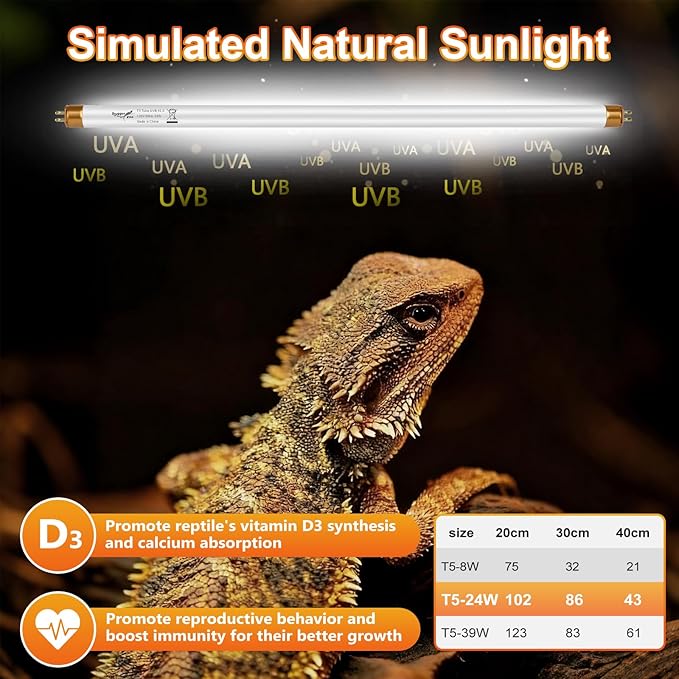 UVB Light for Reptiles Bearded Dragon, 3 Pack T5 UVB Reptile Light UVB Bulb 10.0 24W UVA UVB Reptile Light Bulb Terrarium Light Lamp Tube for Turtle Chameleon Leopard Gecko Snake Tank, 22 Inch