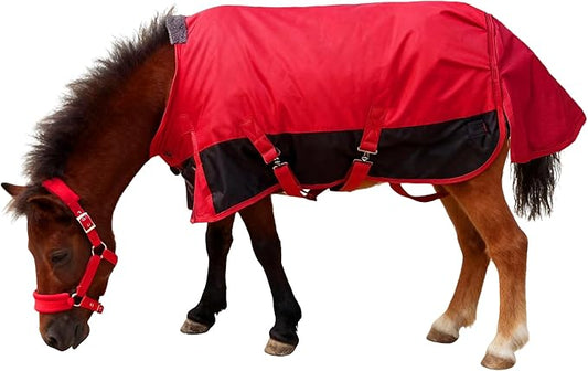 Mini Horse/Pony/Foal/Miniature Turnout Blanket, Medium Weight Winter Blanket for Horses, Donkey Blanket, 1680 Denier Waterproof &Breathable/220g Filling (Red, 51in)