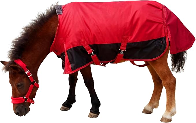 Mini Horse/Pony/Foal/Miniature Turnout Blanket, Medium Weight Winter Blanket for Horses, Donkey Blanket,1680 Denier Waterproof &Breathable/220g Filling (Red, 47in)