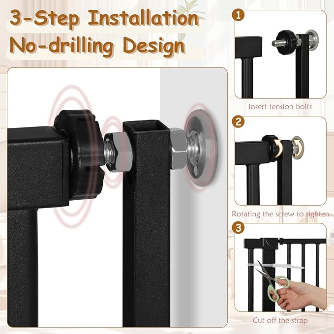 55'' Extra Tall Cat Gate, 30.1"-34.1" Wide Auto Close Tall Pet Gate for Doorways, Pressure Mounted High Dog Door Gate No Drilling Cat Fence Safety Baby Gate for Stairs, Doorways, Black