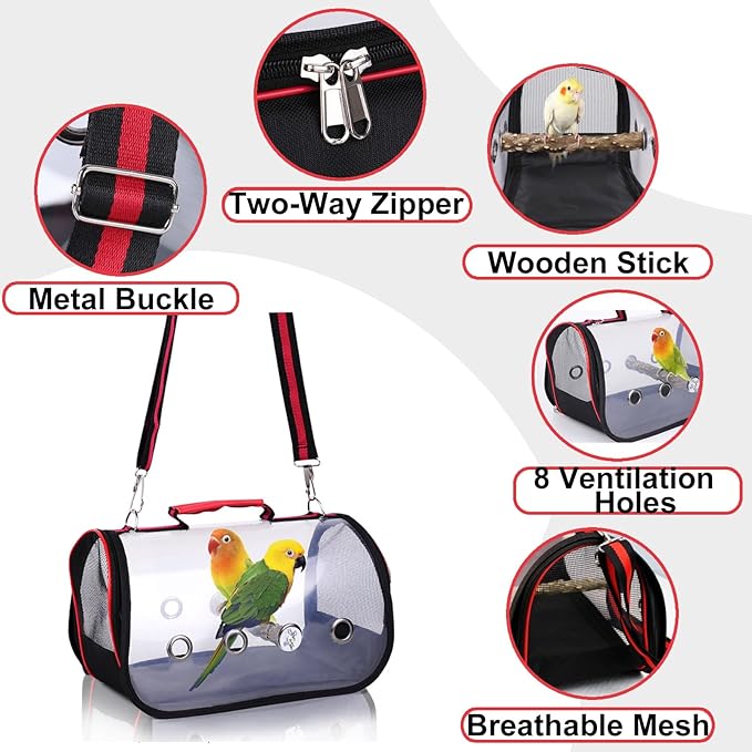 Bird Carrier Travel Cage, Small Bird Carrier, Portable Transparent Carrier Cage Pet Hamster Breathable Out Bag Suitcase for Parakeet, Parrot, Cockatiel, Guinea Pig for Hiking (Size : Small)