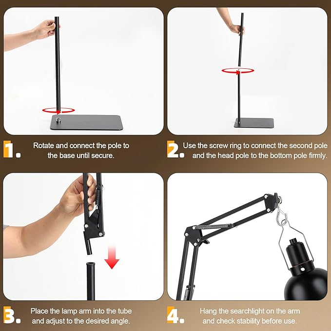 Ihomepark Reptile Lamp Stand, 15-46”Adjustable Heat Lamp Stand with 360°Rotating Arm & Heavy Duty Base, Floor Standing Reptile Light Holder for Bearded Dragon Turtles Snake and Chicks