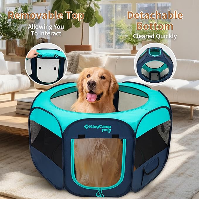 KingCamp Dog Playpen, Portable Foldable Cat Kitten Puppy Tent Crates 29"/36"/50" Pop Up Pet Playpen with Zippered Bottom & Cover for Indoor Outdoor Use (X-Large, Green)