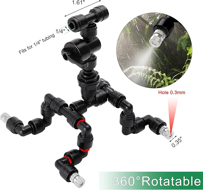 4 Pcs Reptile Mister Nozzle Terrarium Reptile Fogger with Valve, Adjustable Terrarium Misting Accessories Cooling Misting System for Reptiles Rainforest
