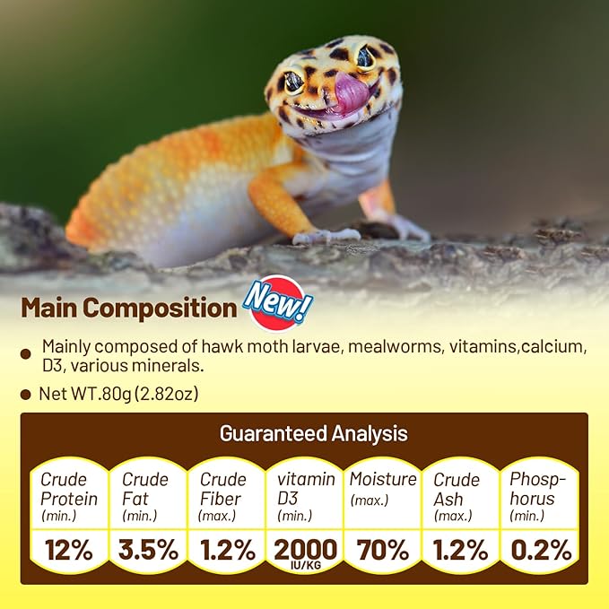 Crested Gecko Food, Silkworm Paste Reptile Food Made with Fresh Insects Gecko Food Complete Diet 2.82oz