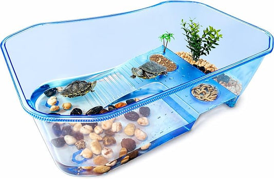 Rypet Turtle Tank Aquarium - Reptile Habitat, Turtle Habitat, Reptile Aquarium Tank for Crayfish Crab (Excluding Accessories) Blue