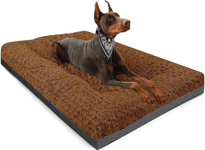 POCBLUE Deluxe Washable XXL Dog Bed for Large Dogs Dog Crate Mat 47 Inch Comfy Fluffy Kennel Pad Anti-Slip for Dogs Up to 110 lbs, 47" x 29", Brown