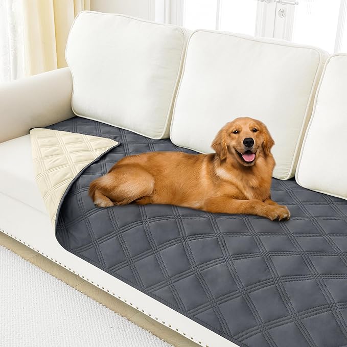 Smiry Waterproof Dog Bed Cover Blanket 40x70, Soft Reversible Pet Blanket, Washable Leakproof Cats Dogs Couch Cover for Sofa, Couch, Furniture, Dark Grey/Beige