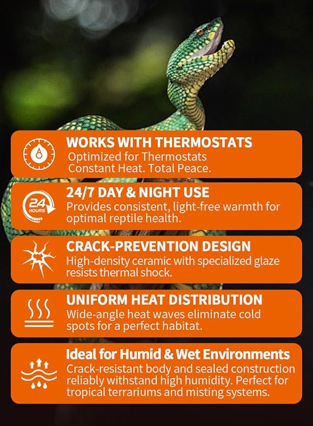 WUHOSTAM Reptile Heat Lamp with Ceramic Heat Emitter - 100W Heat Bulb for Bearded Dragon, Turtle Tank, and Chicken Coop - Infrared Basking Light for Reptiles & Amphibians ETL Listed