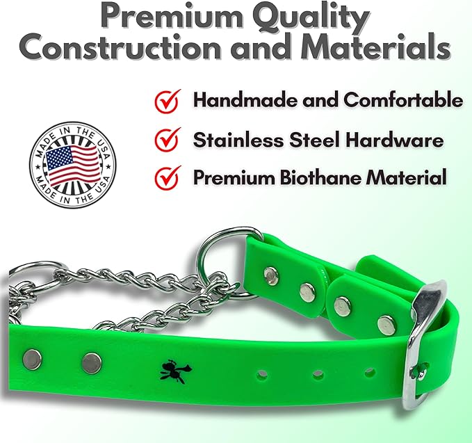 Martingale Collar for Dogs, Biothane, Stainless Steel Hardware, No Pull, Made in The USA, Professional Grade, XL, Green