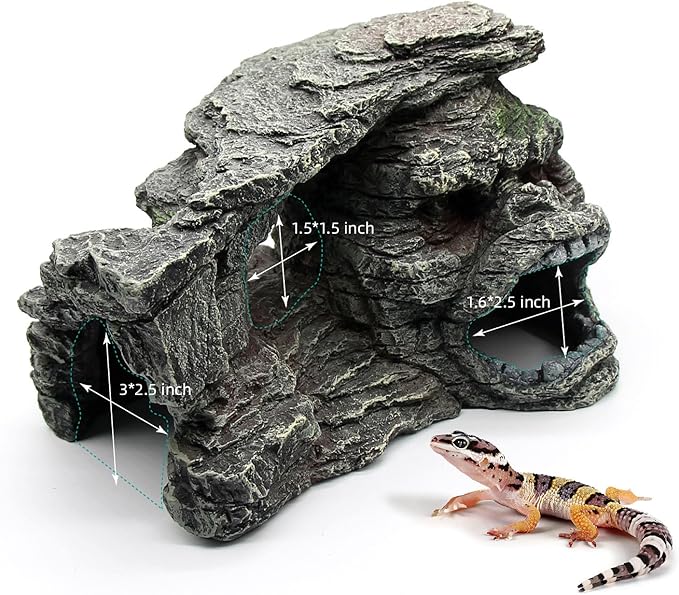 Gecko Hide Shale Scape Step Ledge, Reptile Rock Basking Platform Cave Hideout Tank Accessories Decorations, Great for Reptiles, Amphibians, Leopard Gecko, Snake, Lizard, Frogs, Turtle