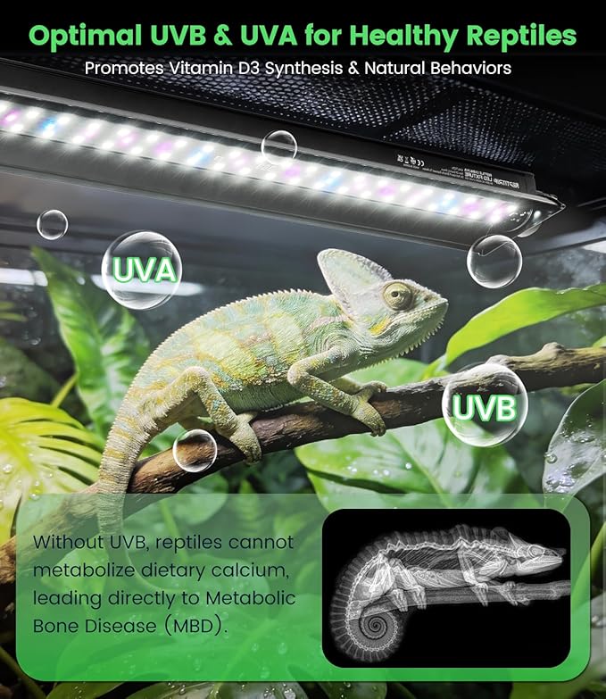 12W T5 UVB LED Reptile Light – High Output UVA UVB Light for Bearded Dragon, T5 10.0 UVB Reptile Light Fixture (19.6")