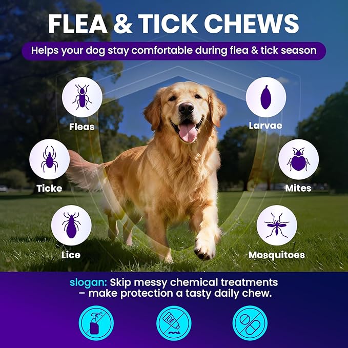 Flea and Tick Support for Dogs Chewable, 300 Soft Chews, Skin & Coat Support, Digestive Support, Chicken Flavor, All Breeds & Sizes
