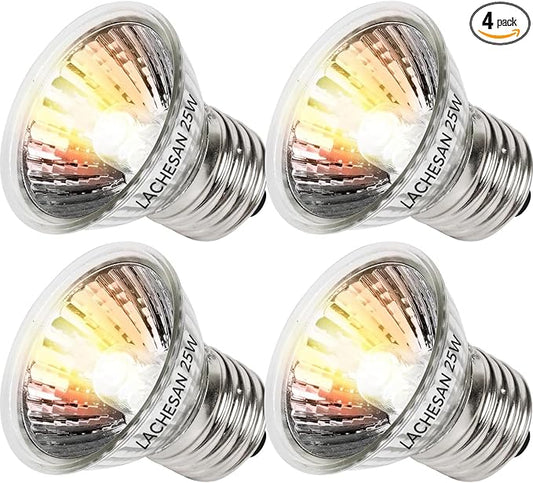 4-Pack 25W UVA Bulbs, Fit E26 Heat Reptile Lamp, Light Turtle Heat Lamp for Reptiles and Amphibian Tanks, Terrariums and Cages, Works with Various Lamp Fixtures